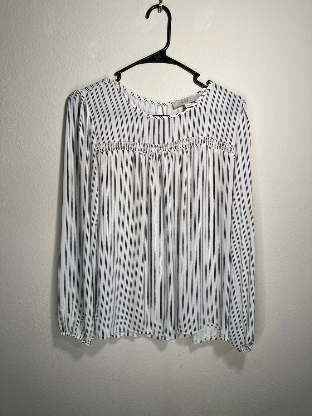 LOFT Striped Smocked Mixed Media Long Sleeve Blouse Size XS
